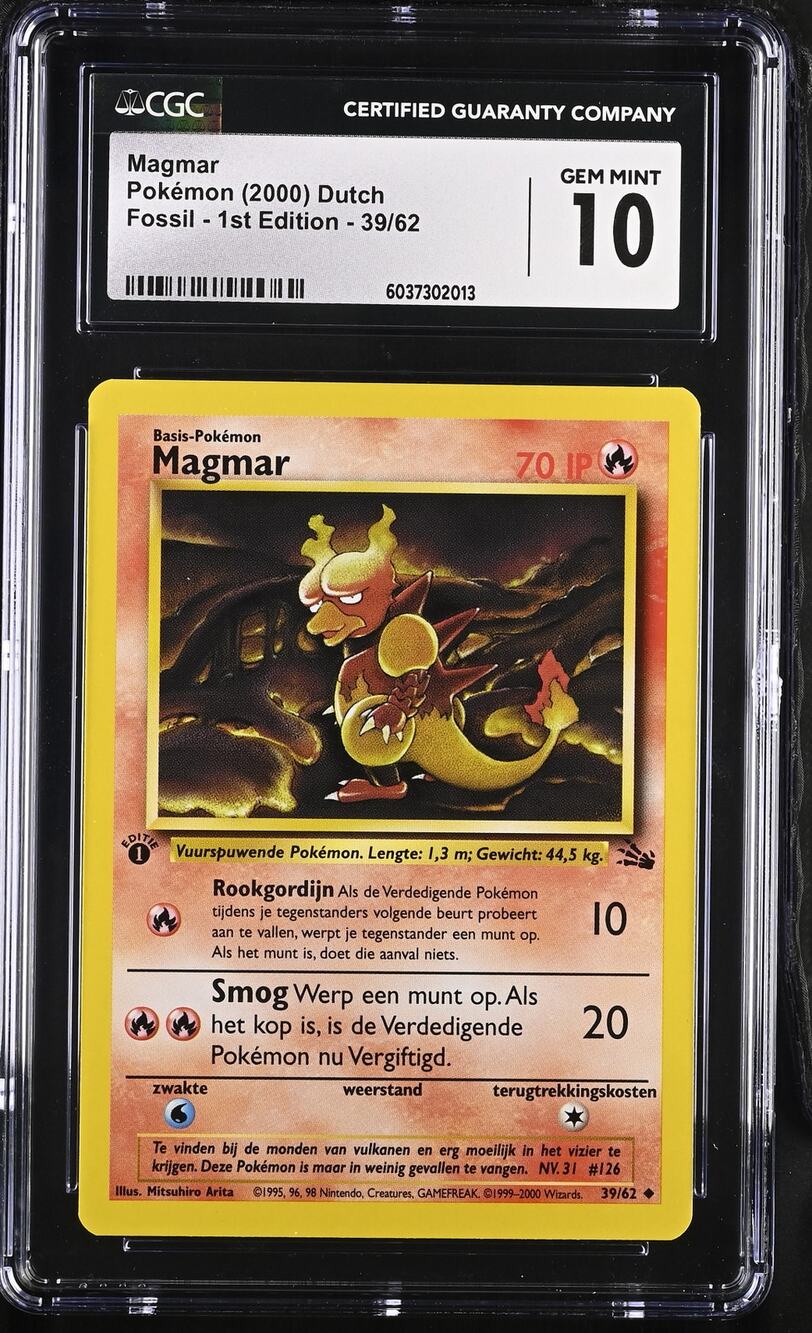 CGC 10 GEM MINT Magmar 1st Edition 39/62 Pokémon 2000 Dutch Fossil (PSA/BGS)